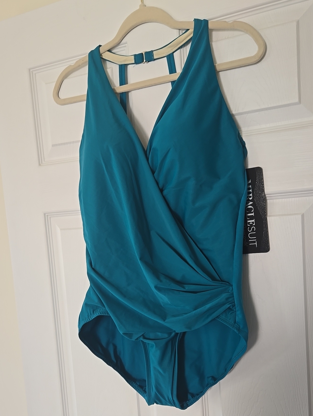 NWT Miraclesuit Turquoise Surplice One-Piece Swimsuit Maldives Blue Wrapsody - Picture 4 of 9
